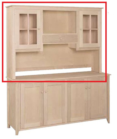 UNFINISHED OFFICE HUTCH WITH DRAWER - MULLION DOORS