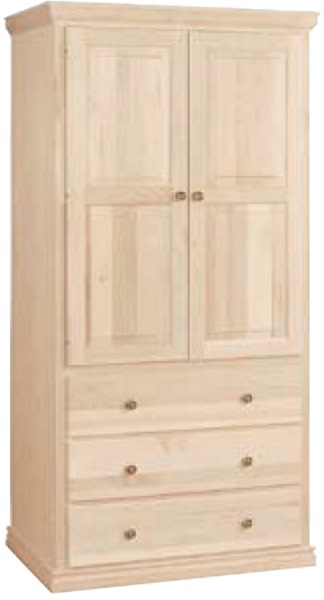 UNFINISHED TRADITIONAL TWO DOOR / THREE DRAWER ARMOIRE