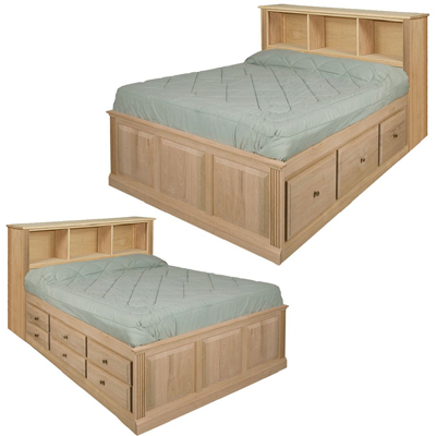 UNFINISHED SHAKER PLATFORM BOOKCASE BED (TWIN - FULL - QUEEN - KING)
