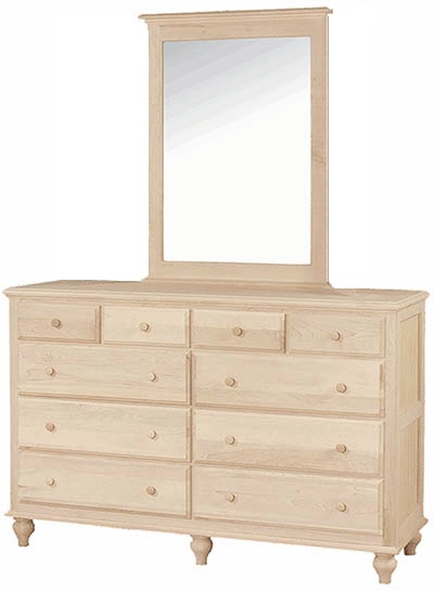 UNFINISHED TEN DRAWER DRESSER