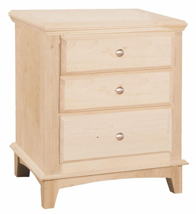 UNFINISHED THREE DRAWER NIGHT STAND