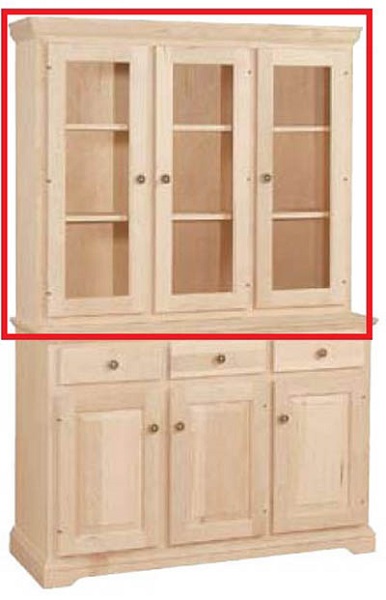 UNFINISHED TRADITIONAL THREE DOOR CHINA HUTCH W/ FULL LENGTH DOORS (NO SERVER AREA)