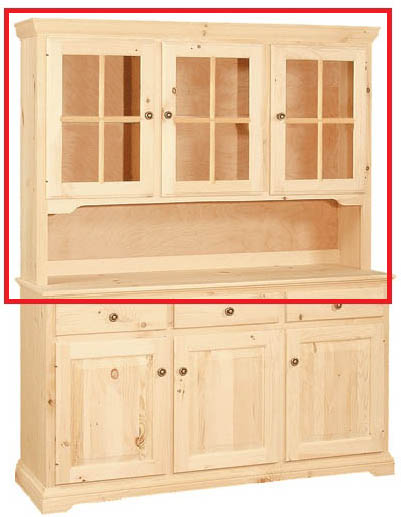 UNFINISHED TRADITIONAL THREE DOOR CHINA HUTCH WITH SERVER AREA