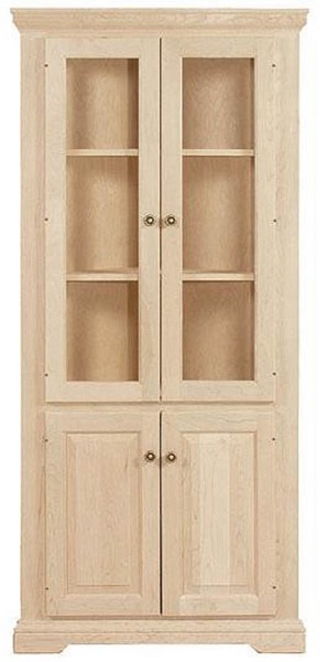UNFINISHED TRADITIONAL FOUR DOOR CORNER CUPBOARD - 30