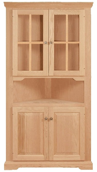 UNFINISHED TRADITIONAL FOUR DOOR CORNER CUPBOARD WITH SERVER AREA -  22