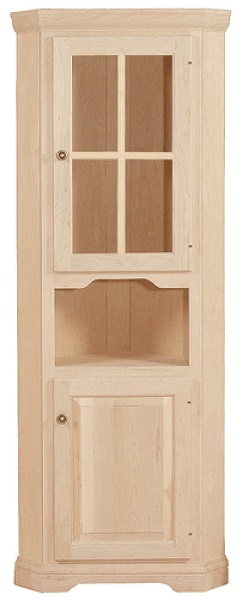 UNFINISHED TRADITIONAL TWO DOOR CORNER CHINA CUPBOARD WITH SERVER AREA - 21