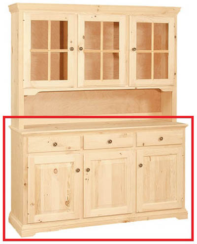 UNFINISHED TRADITIONAL THREE DOOR / THREE DRAWER BUFFET