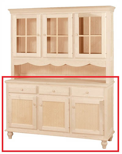 UNFINISHED THREE DOOR / THREE DRAWER BUFFET - 60.5