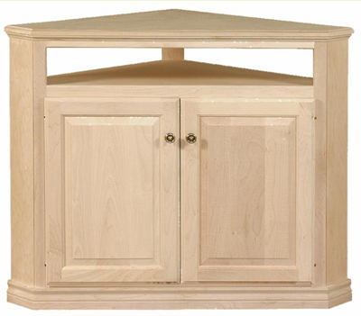 UNFINISHED TRADITIONAL CORNER TV CABINET - RAISED PANEL DOORS