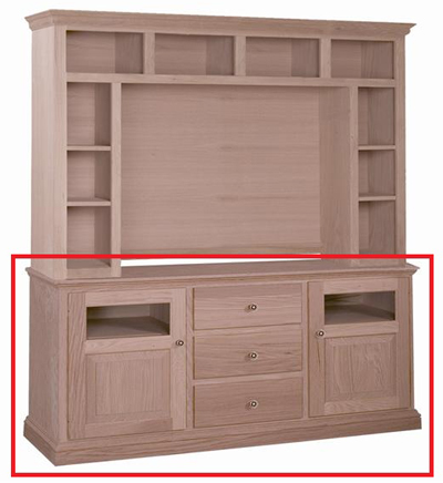 UNFINISHED TRADITIONAL TV CABINET - RAISED PANEL COMBO DOORS