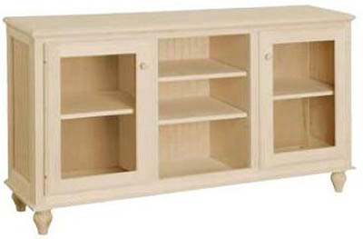 UNFINISHED TV CABINET - GLASS PANEL DOORS (CUSTOM SIZES AVAILABLE)